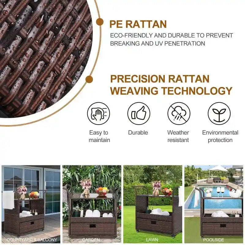 Rotan serveerwagen met opbergkastje