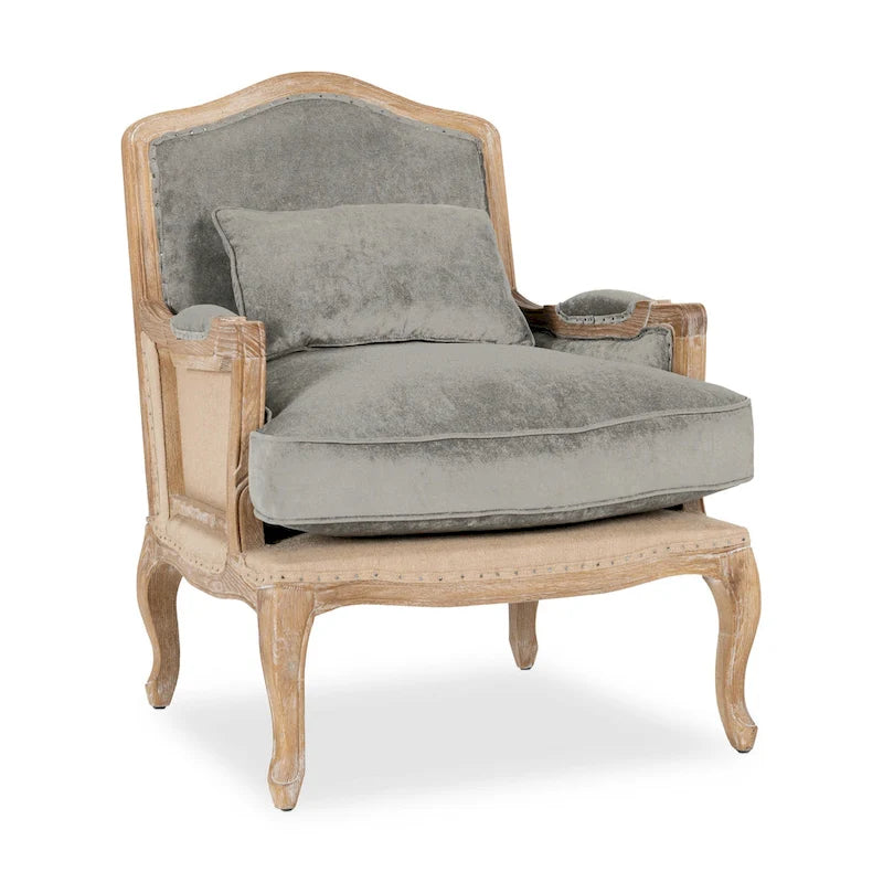 Gestoffeerde Grijze Accentfauteuil met Verweerde Houten Poten - 38Hx29Bx31D