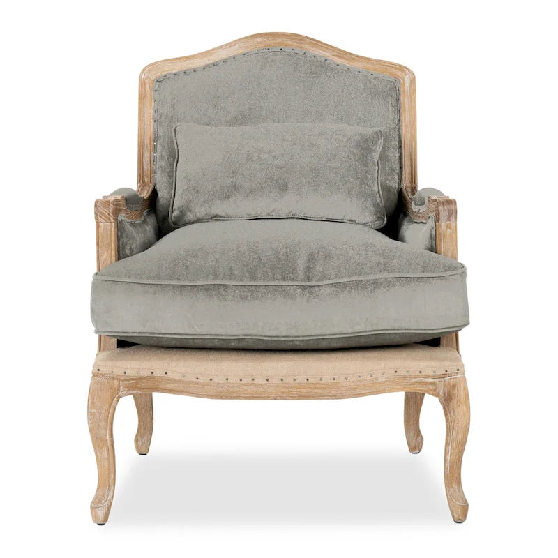 Gestoffeerde Grijze Accentfauteuil met Verweerde Houten Poten - 38Hx29Bx31D