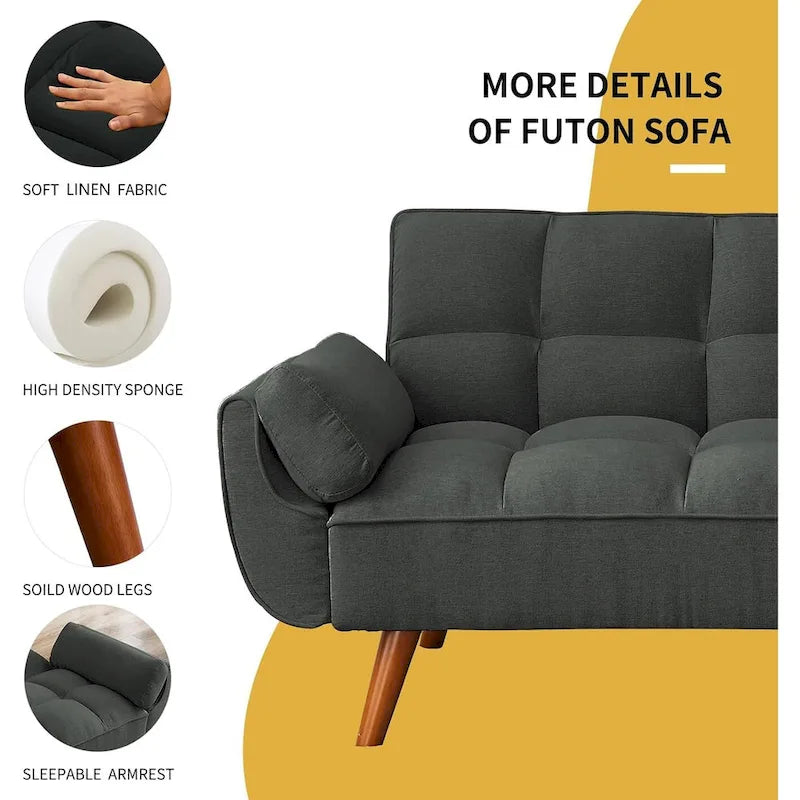 75.39 inch. Slaapbank Futon met Verstelbare Gesplitste Rugleuning