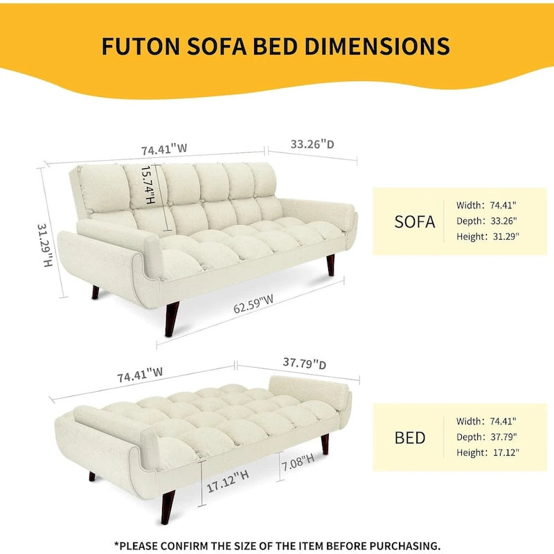 75.39 inch. Slaapbank Futon met Verstelbare Gesplitste Rugleuning