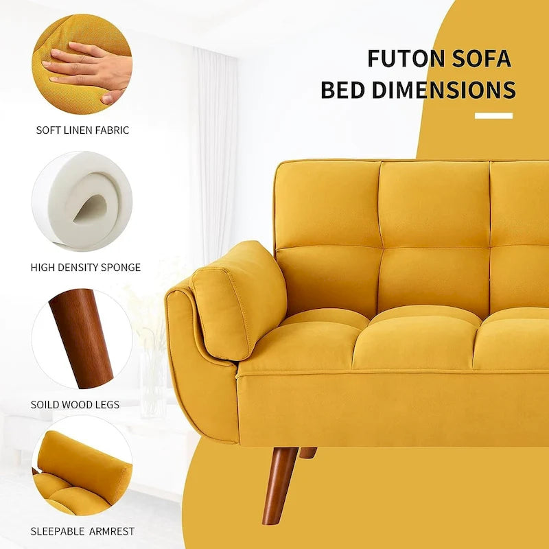 75.39 inch. Slaapbank Futon met Verstelbare Gesplitste Rugleuning