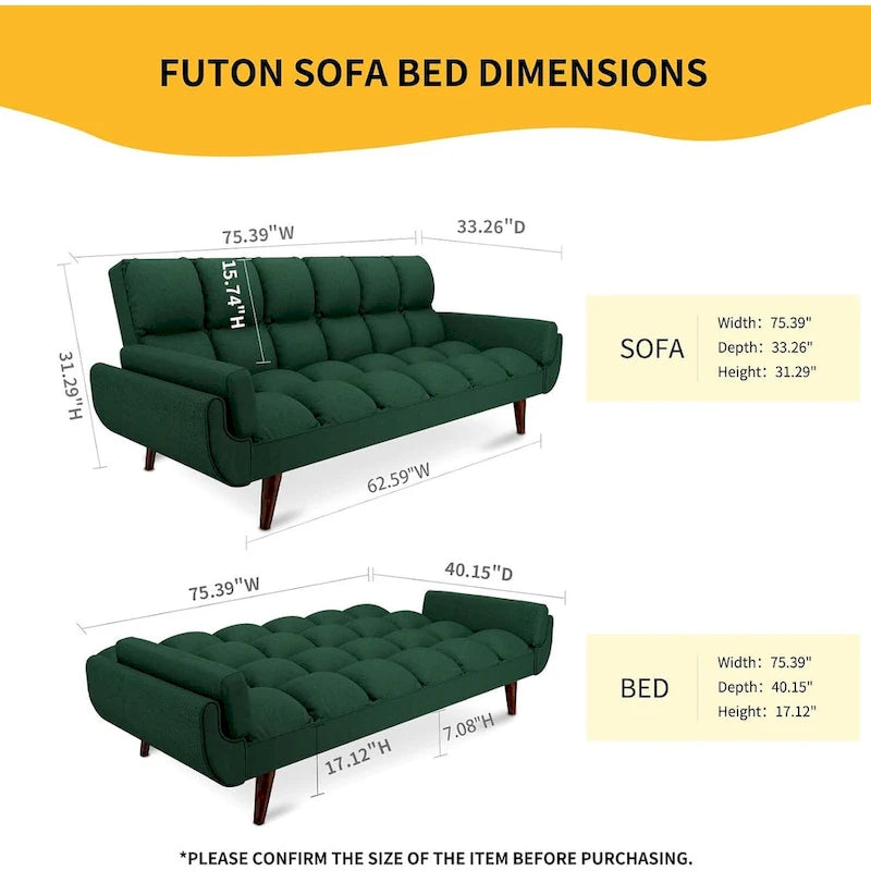 75.39 inch. Slaapbank Futon met Verstelbare Gesplitste Rugleuning