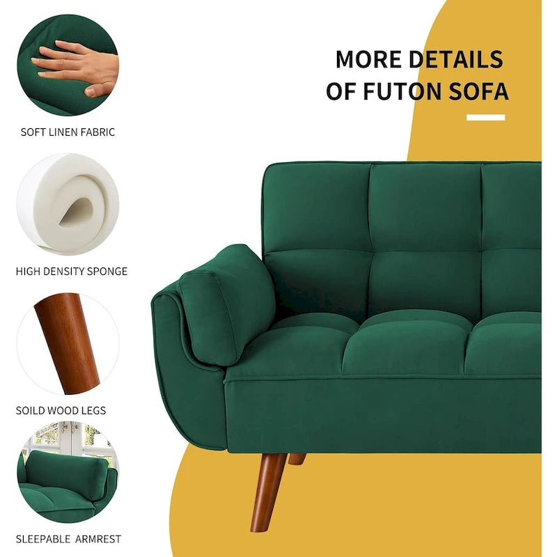 75.39 inch. Slaapbank Futon met Verstelbare Gesplitste Rugleuning