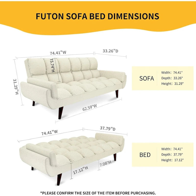75.39 inch. Slaapbank Futon met Verstelbare Gesplitste Rugleuning