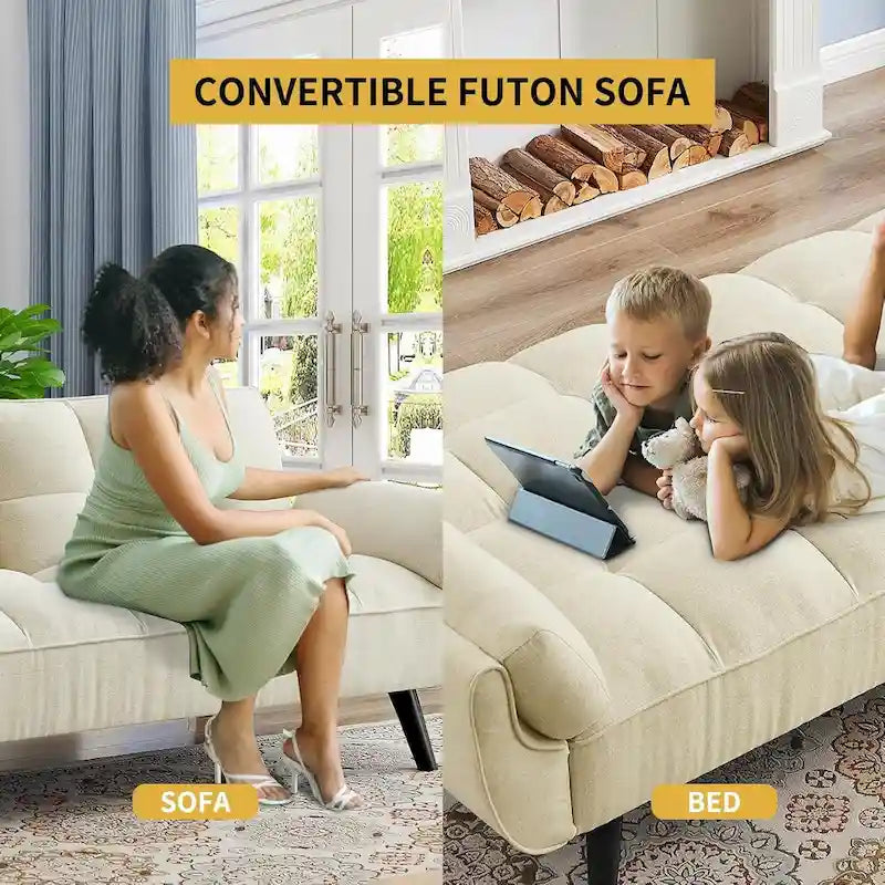 75.39 inch. Slaapbank Futon met Verstelbare Gesplitste Rugleuning