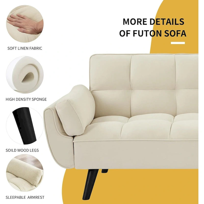 75.39 inch. Slaapbank Futon met Verstelbare Gesplitste Rugleuning