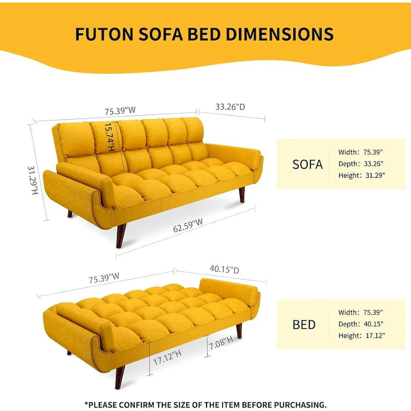 75.39 inch. Slaapbank Futon met Verstelbare Gesplitste Rugleuning