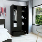 Austral 3 Door Armoire with Drawers, Shelves, and Hanging Rod