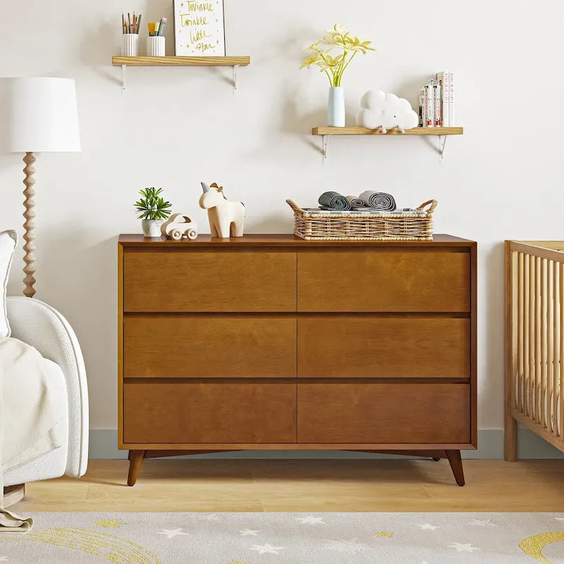 Dressoir met 6 laden en massief houten poten in mid-century stijl