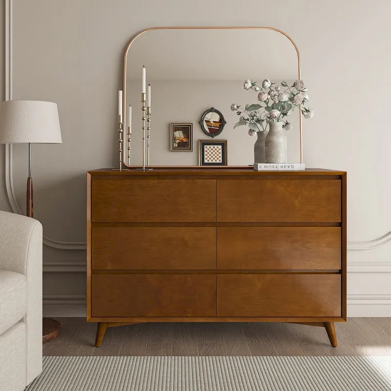 Dressoir met 6 laden en massief houten poten in mid-century stijl