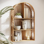 Harmony Arch Rattan Boho Tiered Wall Shelf - 28H x 16.5W x 6D