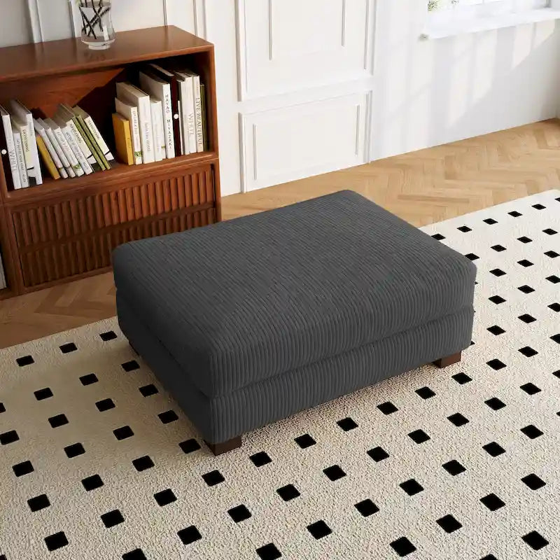 Ribfluwelen Poef met Houten Poten