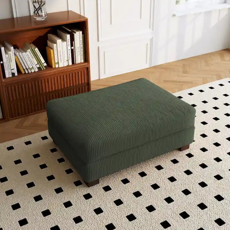Ribfluwelen Poef met Houten Poten