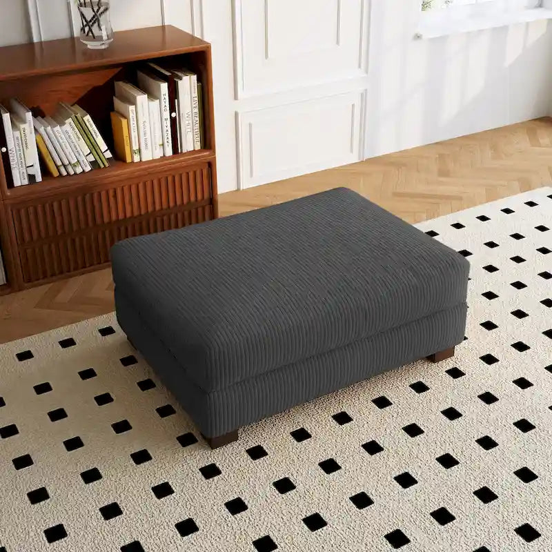 Ribfluwelen Poef met Houten Poten