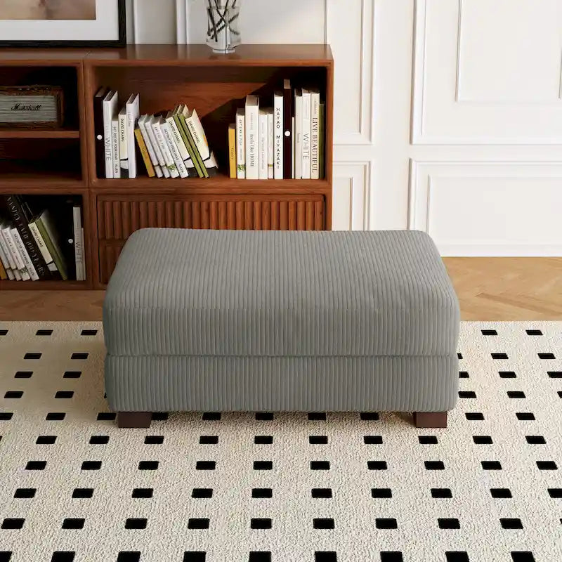 Ribfluwelen Poef met Houten Poten