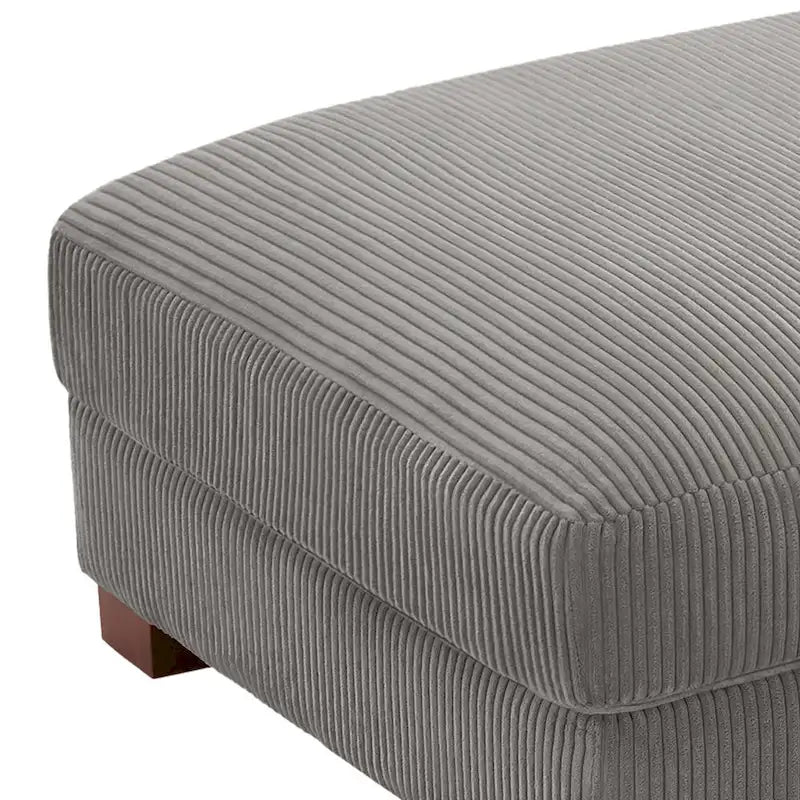 Ribfluwelen Poef met Houten Poten
