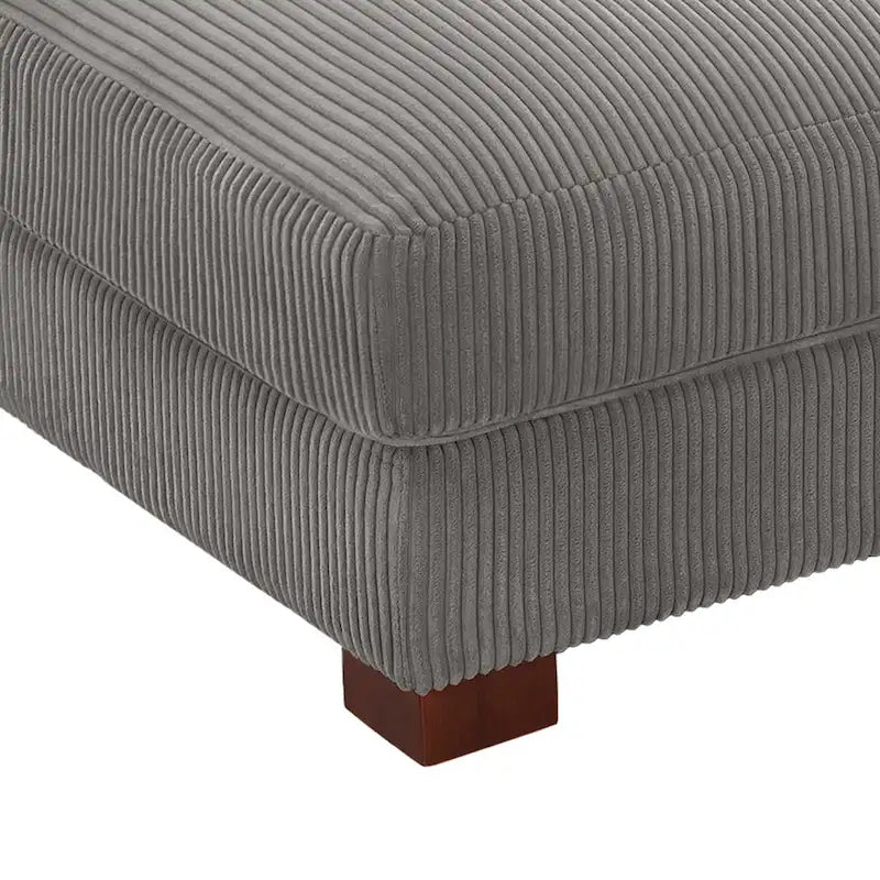 Ribfluwelen Poef met Houten Poten