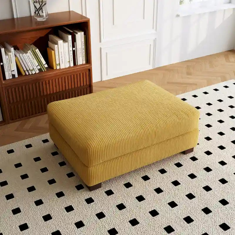 Ribfluwelen Poef met Houten Poten