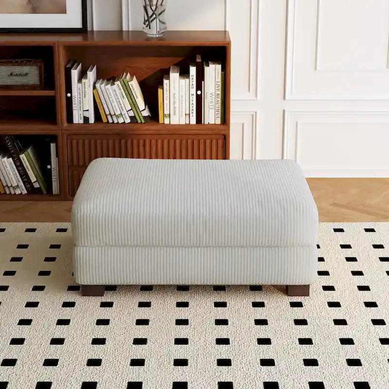 Ribfluwelen Poef met Houten Poten