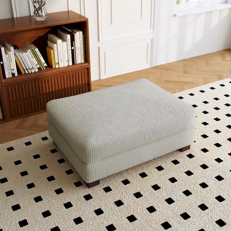 Ribfluwelen Poef met Houten Poten