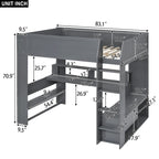 Hoogslaper tweepersoons met bureau, opbergplanken, ledstrip en laadstation
