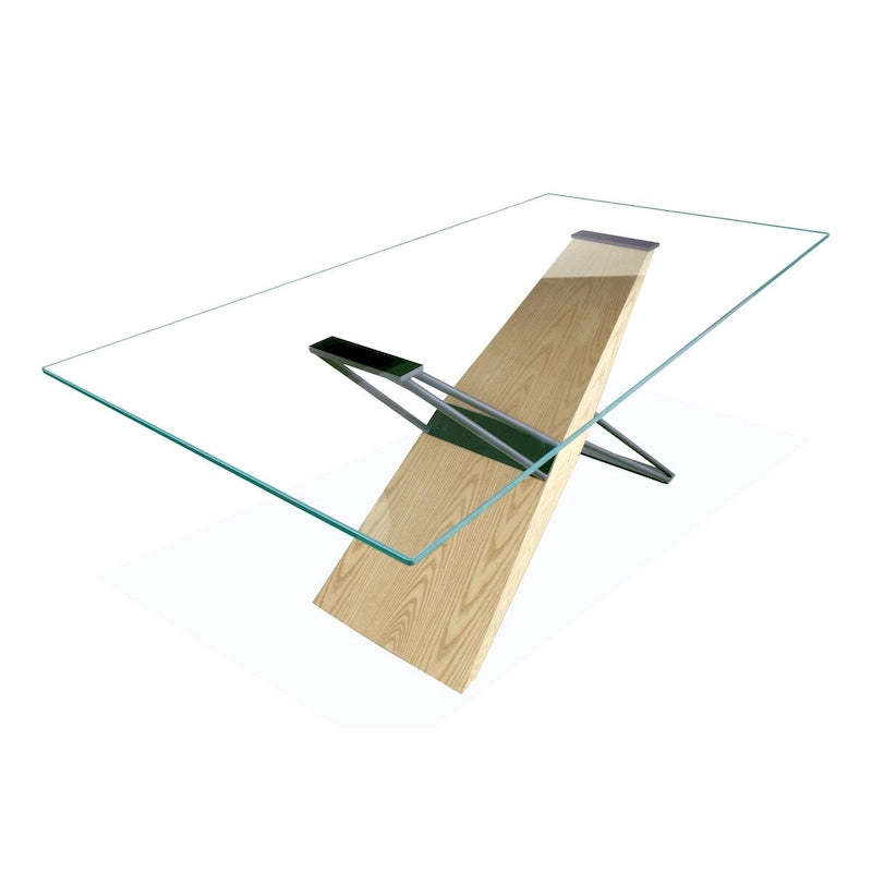 72 Inch Glazen Eettafel met Hout en Metaal Onderstel, Bruin, Zwart