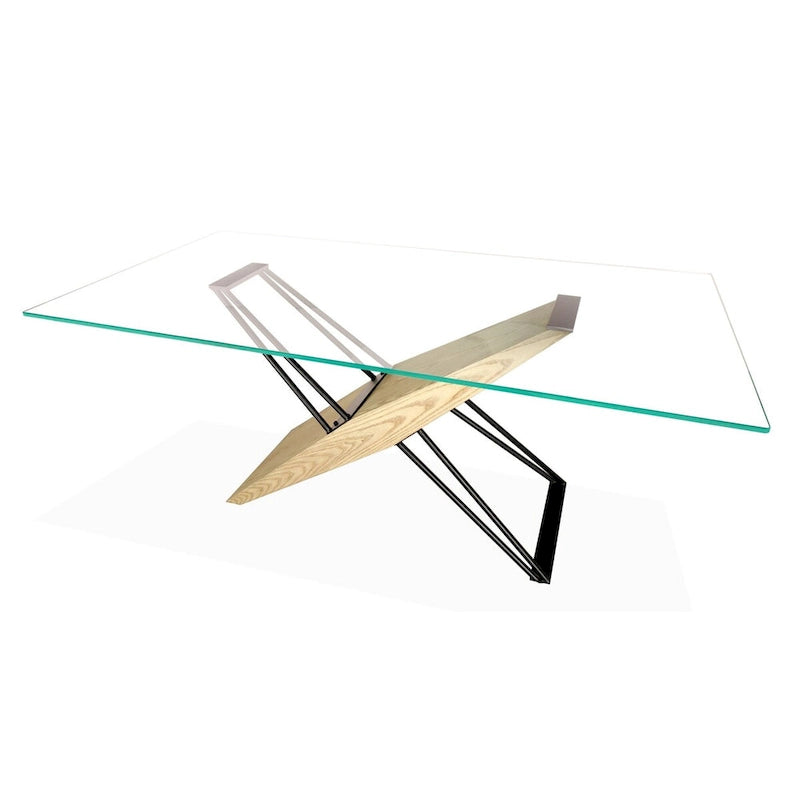 Aeon 72 Inch Dining Table, Glass Top, Wood, Metal Base, Brown, Black